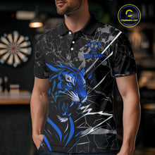 Load image into Gallery viewer, Men's Polo Dart Shirt Blue Fierce Tiger Dartboard Personalized Darts Jerseys Outfits NYN1016