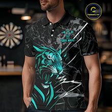 Load image into Gallery viewer, Men's Polo Dart Shirt Turquoise Fierce Tiger Dartboard Personalized Darts Jerseys Outfits NYN1017