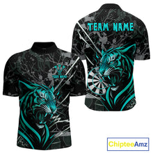 Load image into Gallery viewer, Men's 1/4-Zip Dart Shirt Turquoise Fierce Tiger Dartboard Personalized Darts Jerseys Outfits NYN1017