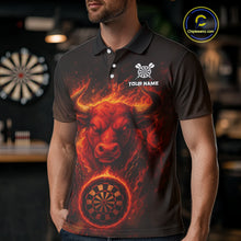 Load image into Gallery viewer, Custom Funny Bull Grunge Red Flames Dartboard Dart Men Polo Shirt Outfits Dart Jerseys NYN1635