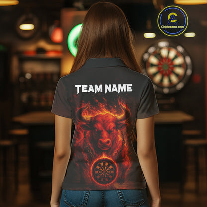 Custom Funny Bull Grunge Red Flames Dartboard Dart Women Polo Shirt Outfits Dart Jerseys NYN1635
