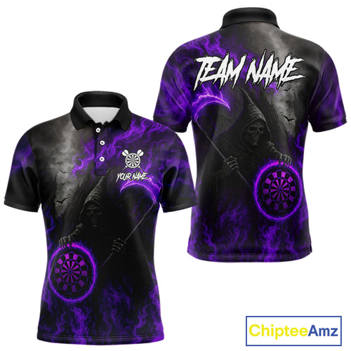 Custom Purple Flaming Dartboard Grim Reaper Dart Men Polo Shirt Dart Team Jerseys NYN1639