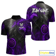 Load image into Gallery viewer, Custom Purple Flaming Dartboard Grim Reaper Dart Men 1/4-Zip Shirt Dart Team Jerseys NYN1639