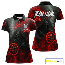 Load image into Gallery viewer, Custom Red Flaming Dartboard Grim Reaper Dart Women Polo Shirt Dart Team Jerseys NYN1640