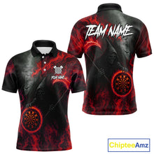 Load image into Gallery viewer, Custom Red Flaming Dartboard Grim Reaper Dart Men Polo Shirt Dart Team Jerseys NYN1640