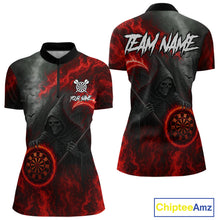 Load image into Gallery viewer, Custom Red Flaming Dartboard Grim Reaper Dart Women 1/4-Zip Shirt Dart Team Jerseys NYN1640