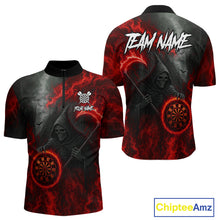 Load image into Gallery viewer, Custom Red Flaming Dartboard Grim Reaper Dart Men 1/4-Zip Shirt Dart Team Jerseys NYN1640