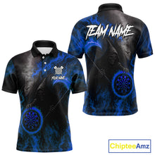 Load image into Gallery viewer, Custom Blue Flaming Dartboard Grim Reaper Dart Men Polo Shirt Dart Team Jerseys NYN1641