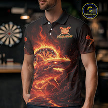 Load image into Gallery viewer, Red Flames Shark Cracked Dartboard Custom Men Darts Polo Shirt Fire Flame Dart Jerseys NYN1919