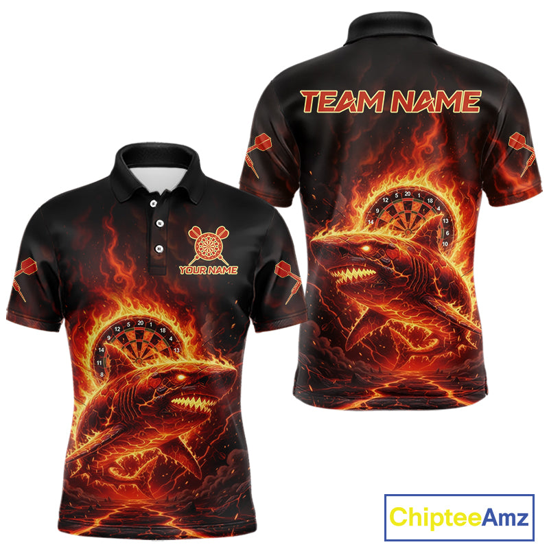 Red Flames Shark Cracked Dartboard Custom Men Darts Polo Shirt Fire Flame Dart Jerseys NYN1919