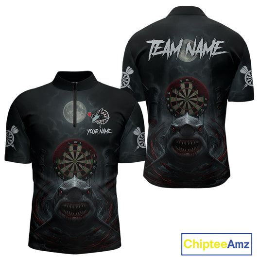 Black And Red Gothic Shark Dartboard Custom Men Darts Quarter-Zip Shirt Shark Dart Jerseys NYN1921