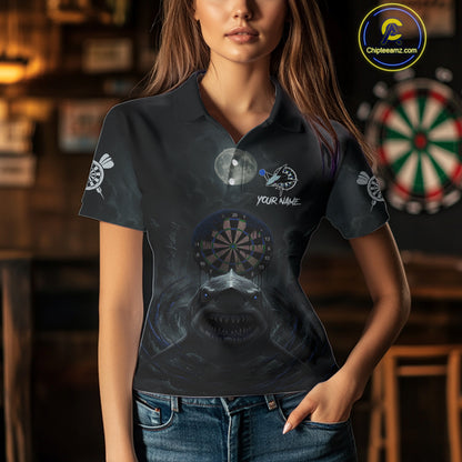 Black And Purple Gothic Shark Dartboard Custom Women Darts Polo Shirt Shark Dart Jerseys NYN1923