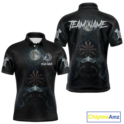 Black And Blue Gothic Shark Dartboard Custom Men Darts Polo Shirt Shark Dart Jerseys NYN1922