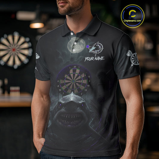Black And Purple Gothic Shark Dartboard Custom Men Darts Polo Shirt Shark Dart Jerseys NYN1923
