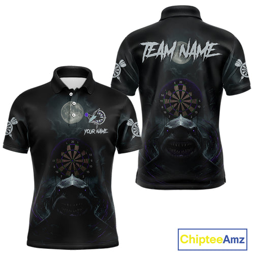 Black And Purple Gothic Shark Dartboard Custom Men Darts Polo Shirt Shark Dart Jerseys NYN1923