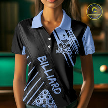 Load image into Gallery viewer, Light-Blue Grunge Billiard Ball Pool Women Polo &amp; 1/4-Zip Shirt Custom 8 Ball Billiards Jerseys NYN2452