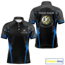 Load image into Gallery viewer, Camo 8 Ball Pool Billiard Polo &amp; 1/4-Zip Shirt For Men Custom Blue And Black Billiard Team Attire NYN3049