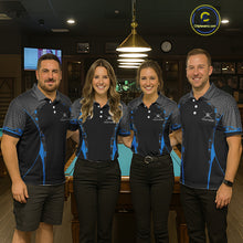 Load image into Gallery viewer, Camo 8 Ball Pool Billiard Polo &amp; 1/4-Zip Shirt For Men Custom Blue And Black Billiard Team Attire NYN3049