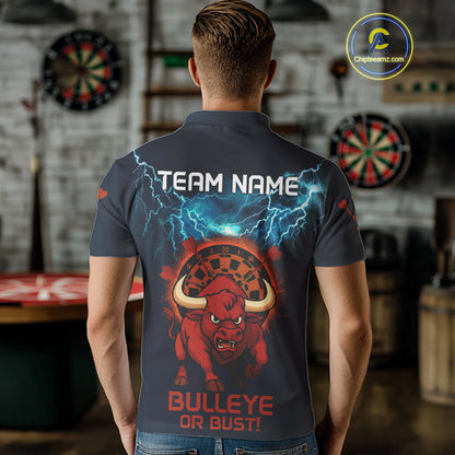 Men's Custom Darts Shirt With Red Angry Bull Lightning Effect And Flame Dartboard NYN0262