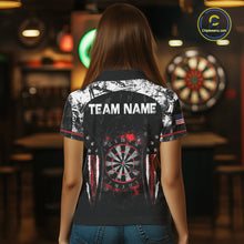 Load image into Gallery viewer, Black, White And Red Splatter Dartboard Women Dart Shirt Custom Grunge US Flag Dart Team Attire NYN3212
