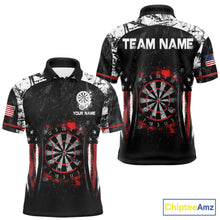 Load image into Gallery viewer, Black, White And Red Splatter Dartboard Men Dart Shirt Custom Grunge US Flag Dart Team Attire NYN3212