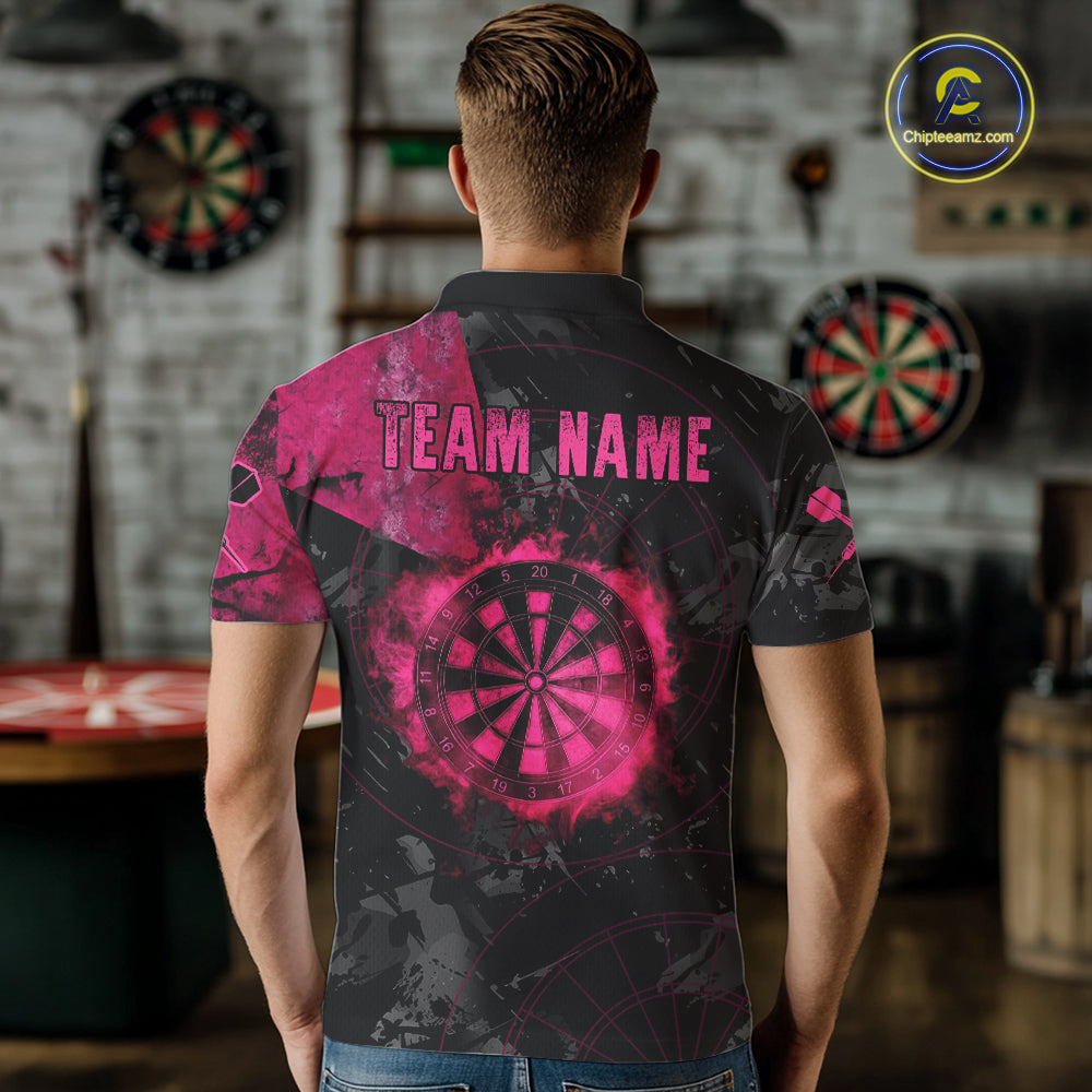 Black And Pink Smoking Dartboard Men Dart Polo 1/4-Zip Shirt Custom Grunge Dart Team Attire NYN3214