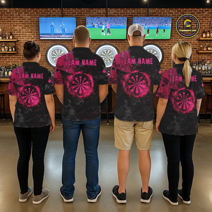 Black And Pink Smoking Dartboard Men Dart Polo 1/4-Zip Shirt Custom Grunge Dart Team Attire NYN3214