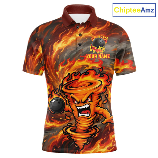 Men's red storm fire flame bowling polo shirt mockup custom bowling team jersey flame bowling apparel