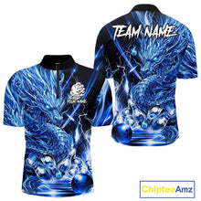 Load image into Gallery viewer, Men's thunder lightning blue dragon bowling quarter zip shirt mockup custom bowling team jersey
