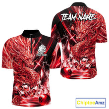 Load image into Gallery viewer, Men's thunder lightning red dragon bowling quarter zip shirt mockup custom bowling team jersey