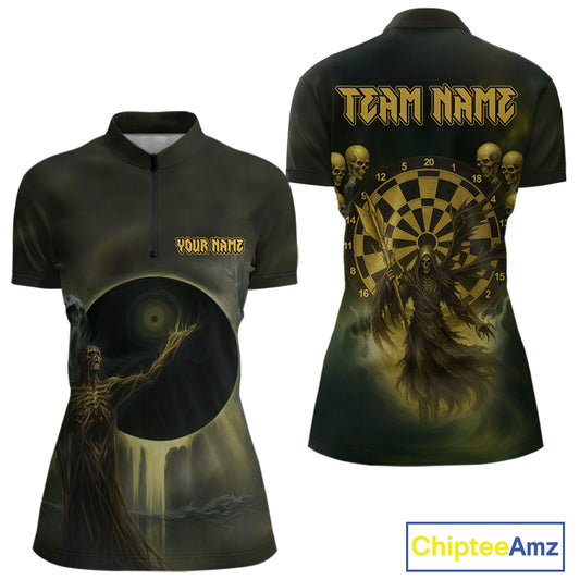 Custom Brown Skeleton Dartboard Darts Quarter-Zip Shirt For Women - Darts Jersey NYN0733