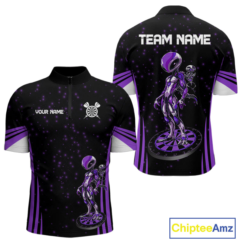 Custom Purple Alien Dartboards Dart 1/4-Zip Shirts For Men Outfits Alien Dart Team Jerseys NYN1023