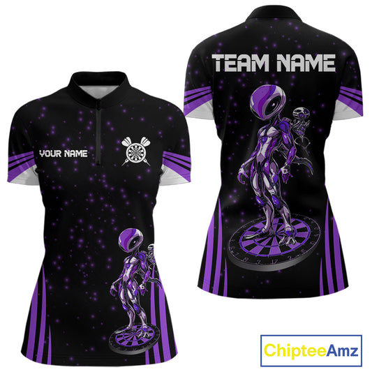 Custom Purple Alien Dartboards Dart 1/4-Zip Shirts For Women Outfits Alien Dart Team Jerseys NYN1023