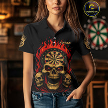 Load image into Gallery viewer, Custom Grunge Horror Skull Fire Flame Dartboard Dart Polo Jerseys For Women Dart Gifts NYN1648