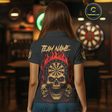 Load image into Gallery viewer, Custom Grunge Horror Skull Fire Flame Dartboard Dart Polo Jerseys For Women Dart Gifts NYN1648
