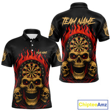 Load image into Gallery viewer, Custom Grunge Horror Skull Fire Flame Dartboard Dart Polo Jerseys For Men Dart Gifts NYN1648