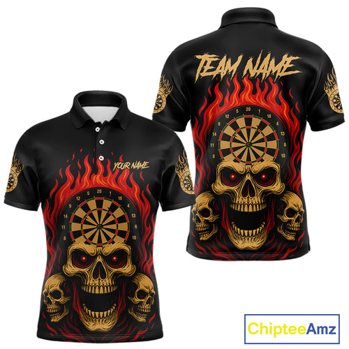 Custom Grunge Horror Skull Fire Flame Dartboard Dart Polo Jerseys For Men Dart Gifts NYN1648