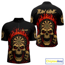 Load image into Gallery viewer, Custom Grunge Horror Skull Fire Flame Dartboard Dart Quarter-Zip Jerseys For Men Dart Gifts NYN1648