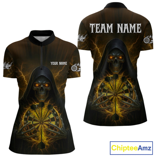 Custom Lightning Yellow Bone Skeleton Dartboard Dart Women Quarter-Zip Jerseys Dart Shirt Gifts NYN1651