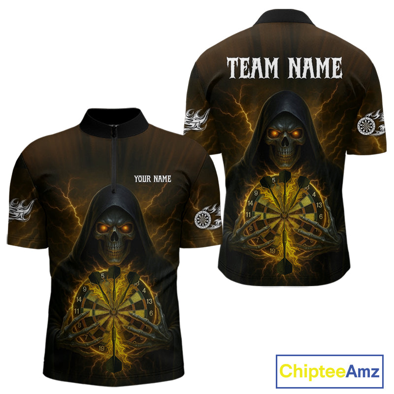 Custom Lightning Yellow Bone Skeleton Dartboard Dart Men Quarter-Zip Jerseys Dart Shirt Gifts NYN1651