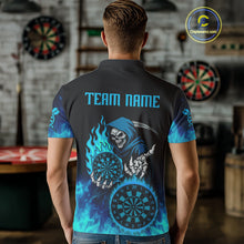 Load image into Gallery viewer, Custom Blue Flames Dartboard Horror Grim Reaper Dart Men Polo Jerseys Outfits Dart Shirt NYN1658