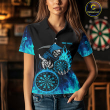 Load image into Gallery viewer, Custom Blue Flames Dartboard Horror Grim Reaper Dart Women Polo Jerseys Outfits Dart Shirt NYN1658