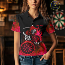 Load image into Gallery viewer, Custom Red Flames Dartboard Horror Grim Reaper Dart Women Polo Jerseys Outfits Dart Shirt NYN1659
