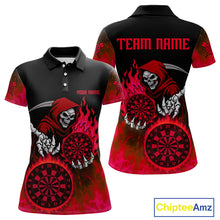 Load image into Gallery viewer, Custom Red Flames Dartboard Horror Grim Reaper Dart Women Polo Jerseys Outfits Dart Shirt NYN1659