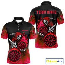 Load image into Gallery viewer, Custom Red Flames Dartboard Horror Grim Reaper Dart Men Polo Jerseys Outfits Dart Shirt NYN1659