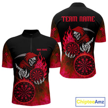 Load image into Gallery viewer, Custom Red Flames Dartboard Horror Grim Reaper Dart Men Quarter-Zip Jerseys Outfits Dart Shirt NYN1659