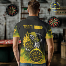 Load image into Gallery viewer, Custom Yellow Flames Dartboard Horror Grim Reaper Dart Men Polo Jerseys Outfits Dart Shirt NYN1660