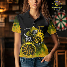 Load image into Gallery viewer, Custom Yellow Flames Dartboard Horror Grim Reaper Dart Women Polo Jerseys Outfits Dart Shirt NYN1660