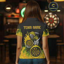 Load image into Gallery viewer, Custom Yellow Flames Dartboard Horror Grim Reaper Dart Women Polo Jerseys Outfits Dart Shirt NYN1660