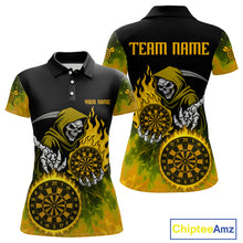 Load image into Gallery viewer, Custom Yellow Flames Dartboard Horror Grim Reaper Dart Women Polo Jerseys Outfits Dart Shirt NYN1660
